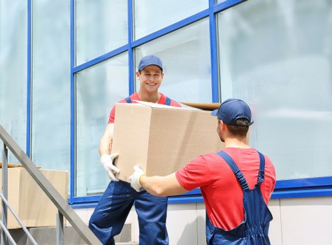 Packed boxes and furniture ready for a flat move in Kentish Town