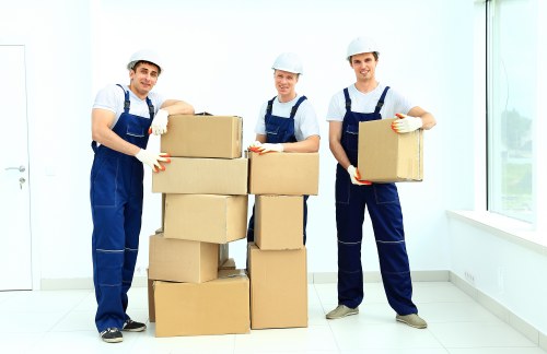 Commercial office furniture being prepared for transport
