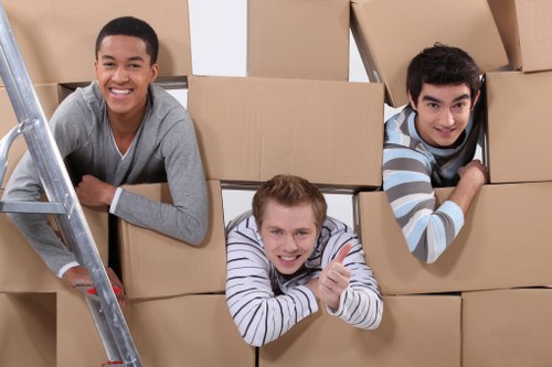 Commercial furniture and equipment being prepared for an office move