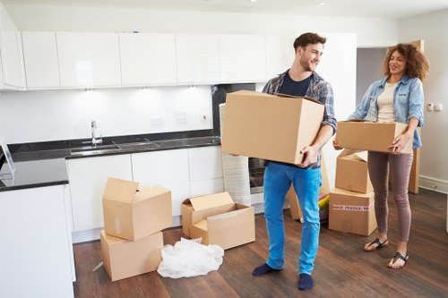 Boxes and furniture prepared for a local house move in Kentish Town