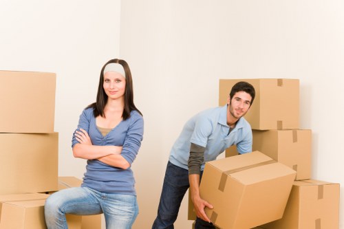 Packed boxes and furniture ready for storage in north London