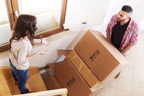 Packed furniture ready for transport during a local move